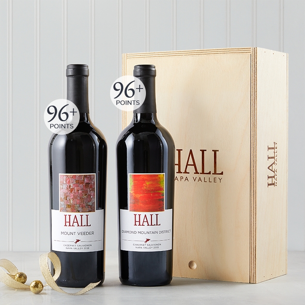 Image of HALL Mountain Cabernet Collector Set with wooden box. 