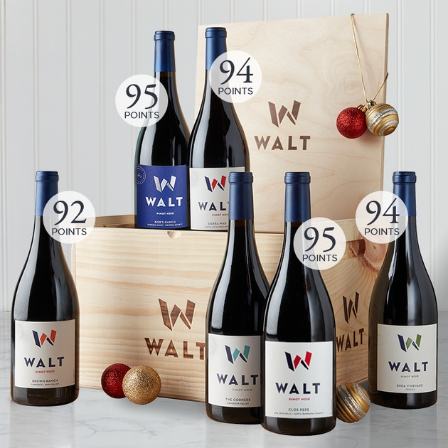 Image of WALT Ultimate Pinot Noir 6 bottle set with wood collectors box.